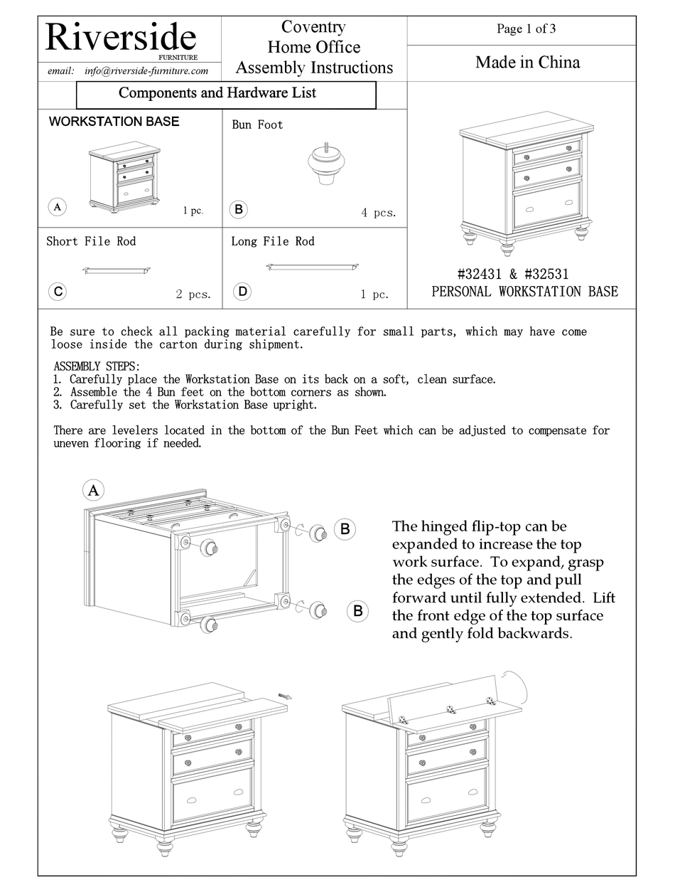 RIVERSIDE FURNITURE 32431 ASSEMBLY INSTRUCTIONS Pdf Download ManualsLib