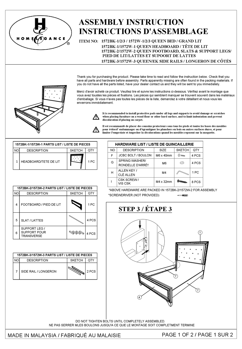 HOMELEGANCE 1572BK1 ASSEMBLY INSTRUCTION Pdf Download ManualsLib