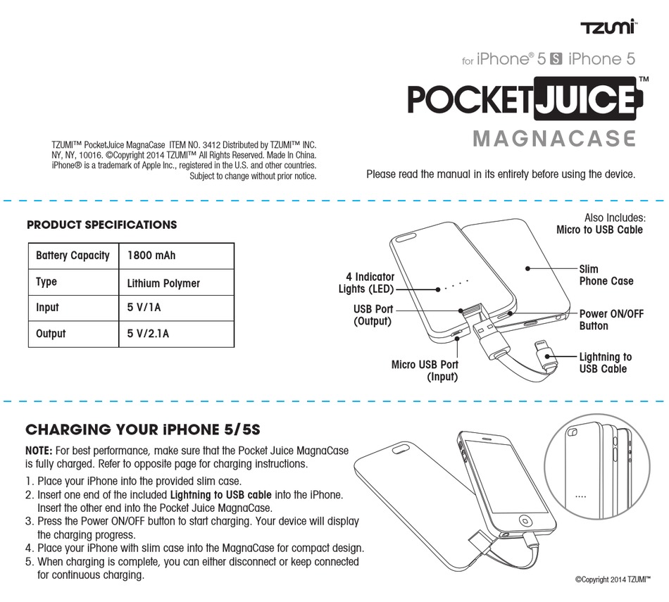 TZUMI POCKETJUICE MAGNACASE QUICK MANUAL Pdf Download ManualsLib