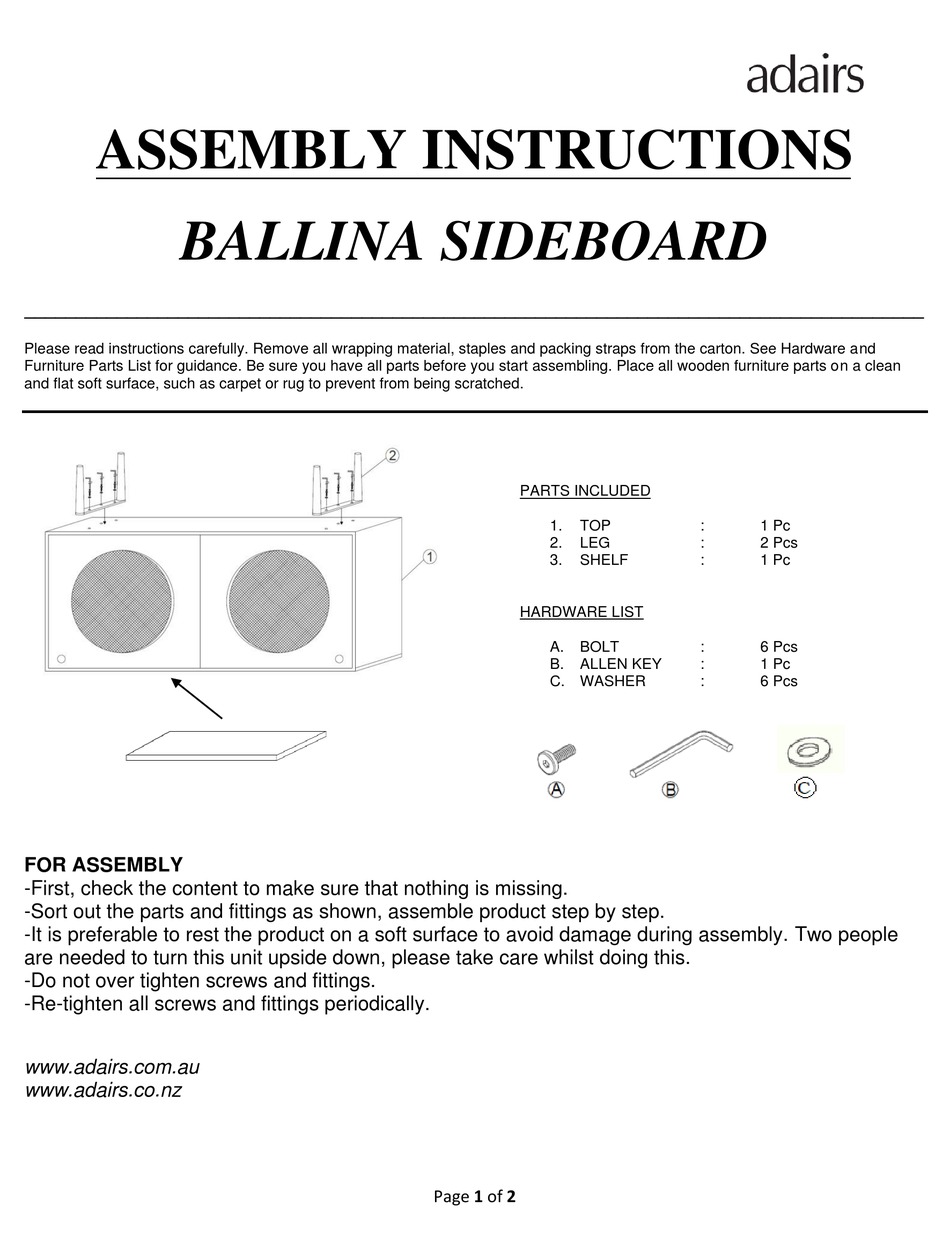 ADAIRS BALLINA ASSEMBLY INSTRUCTIONS Pdf Download ManualsLib