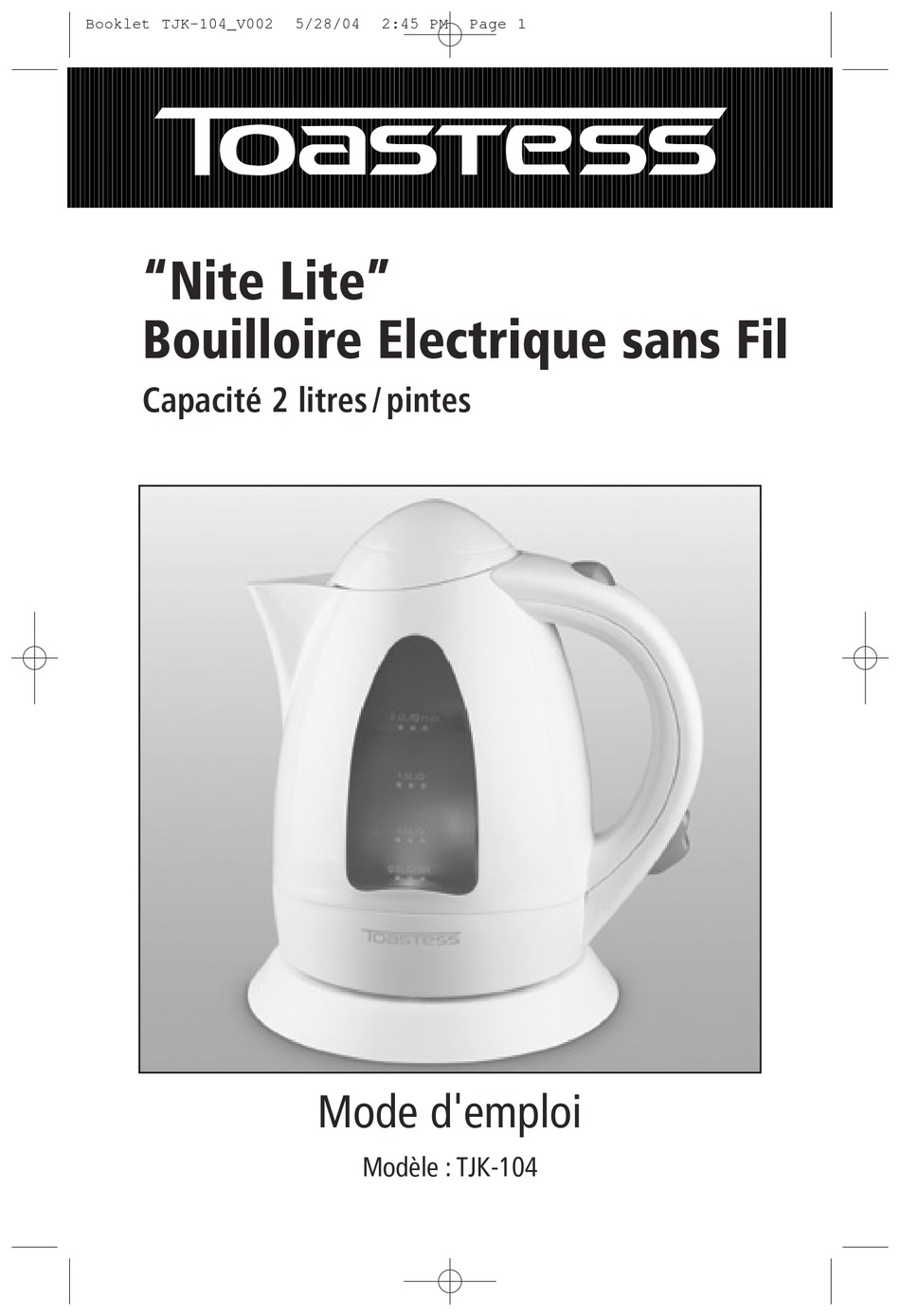 TOASTESS NITE LITE INSTRUCTION BOOKLET Pdf Download ManualsLib