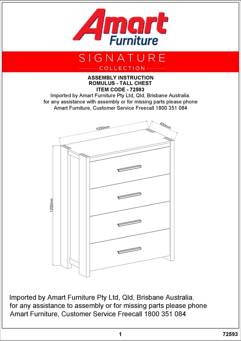 AMART FURNITURE SIGNATURE ROMULUS 72593 ASSEMBLY INSTRUCTION Pdf