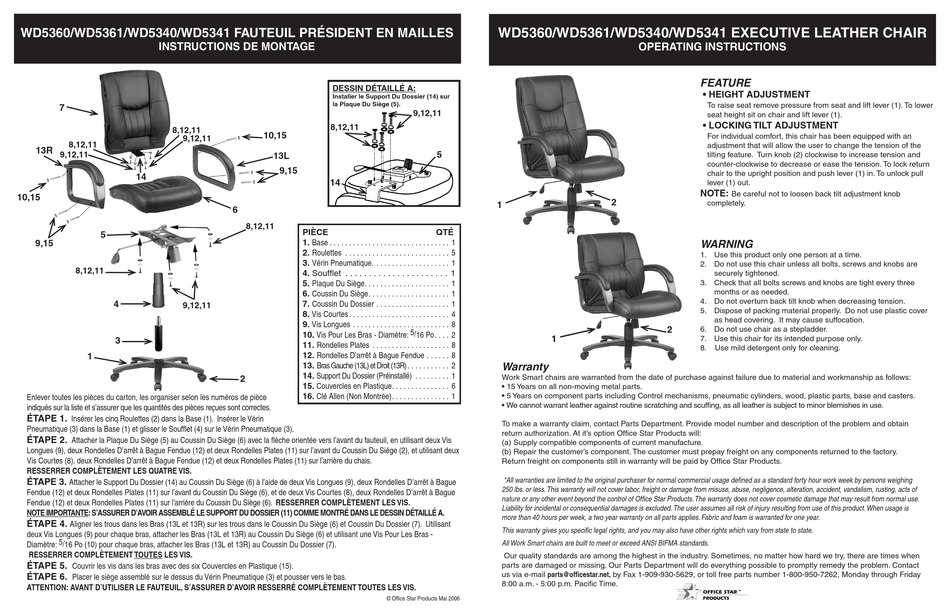 OFFICE STAR PRODUCTS WD5360 OPERATING INSTRUCTIONS Pdf Download
