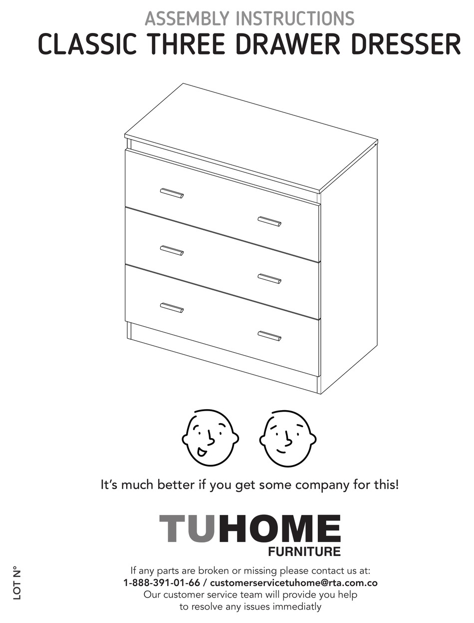 TUHOME FURNITURE CLASSIC THREE DRAWER DRESSER ASSEMBLY INSTRUCTIONS
