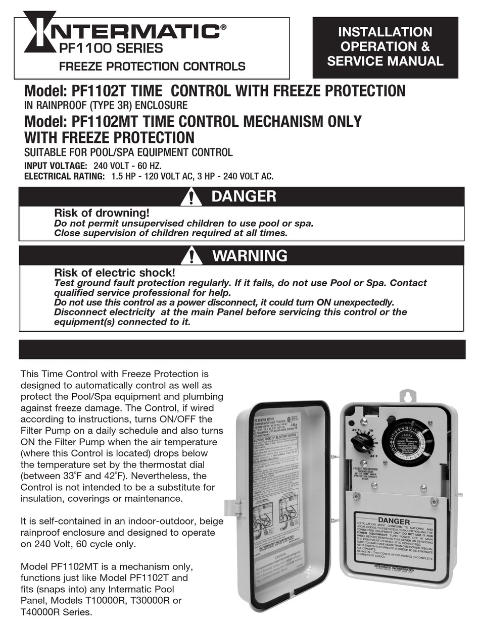 INTERMATIC PF1100 SERIES INSTALLATION, OPERATION & SERVICE MANUAL Pdf