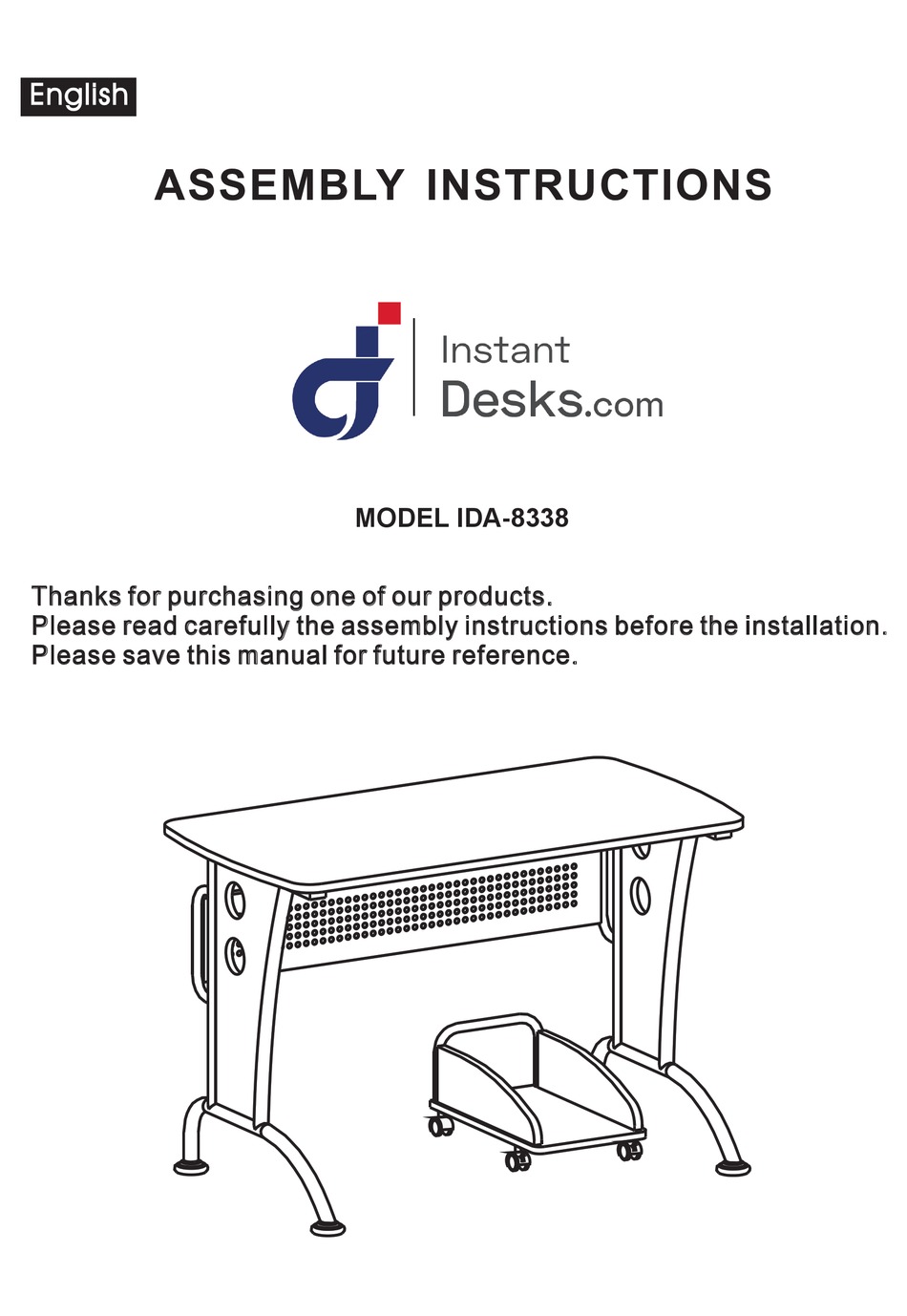 INSTANT DESKS IDA8338 ASSEMBLY INSTRUCTIONS MANUAL Pdf Download ManualsLib