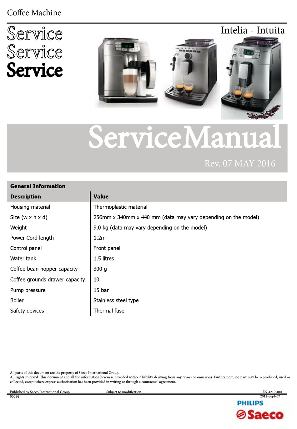 PHILIPS SAECO INTELIA SERVICE MANUAL Pdf Download ManualsLib