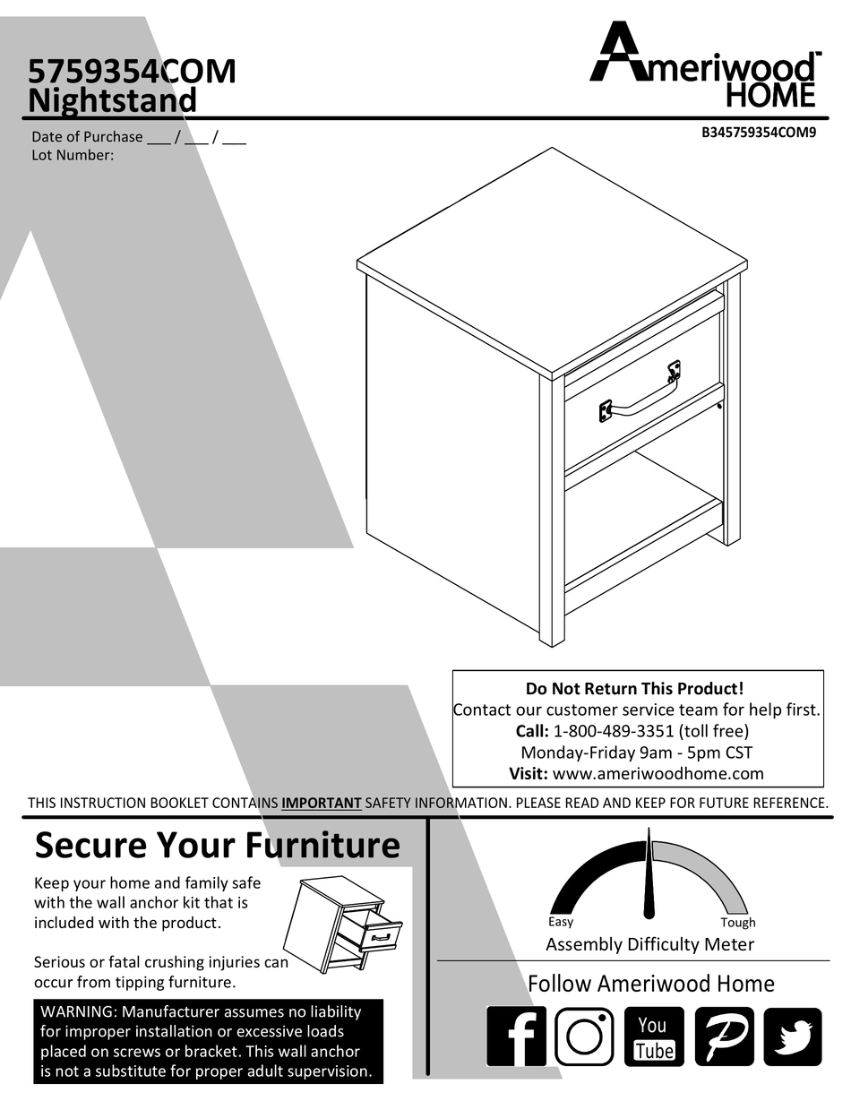 AMERIWOOD HOME ASSEMBLY INSTRUCTIONS MANUAL Pdf Download