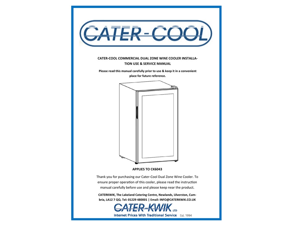CATERKWIK CK6043 INSTALLATION USE AND SERVICE MANUAL Pdf Download