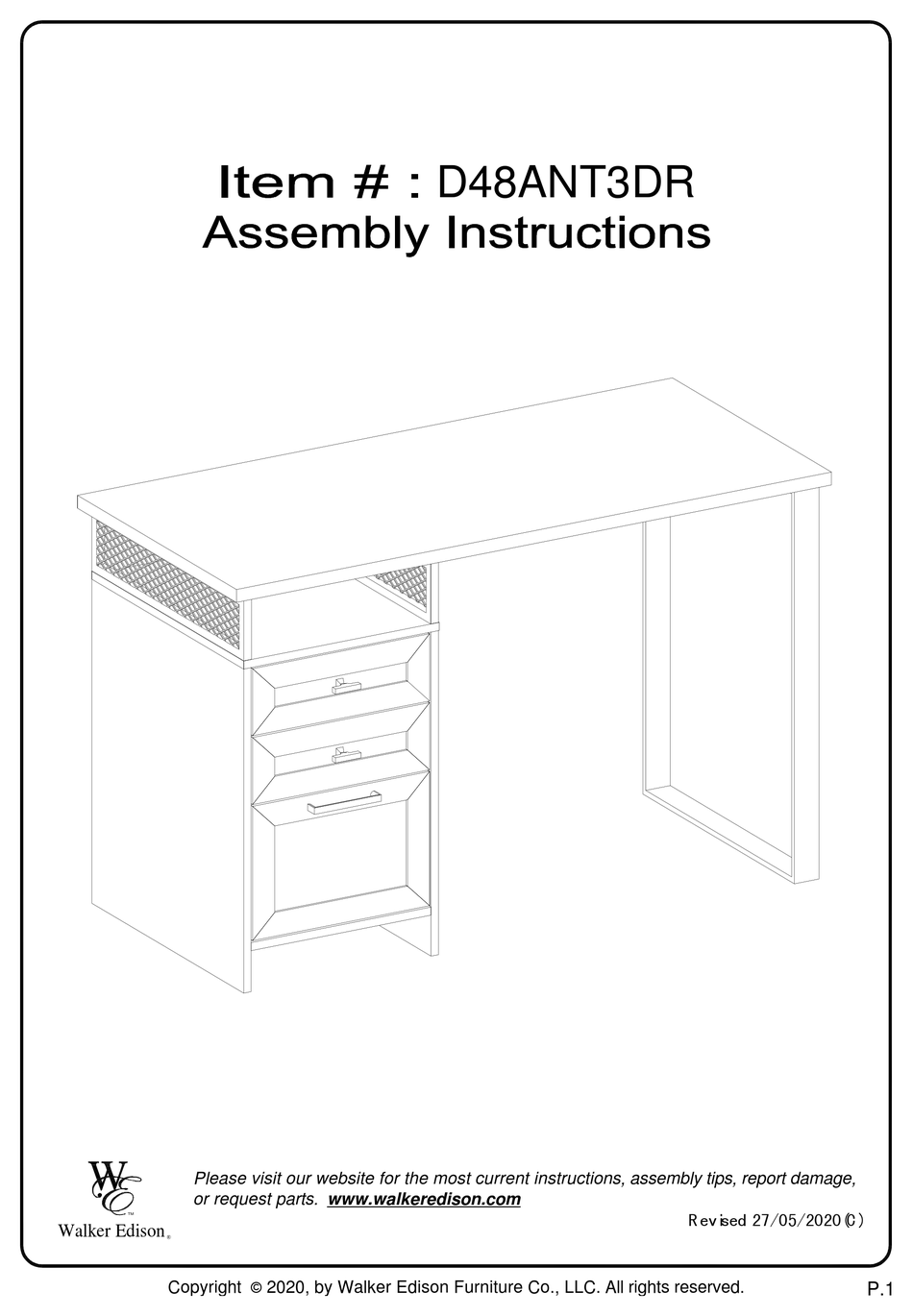 WALKER EDISON D48ANT3DR ASSEMBLY INSTRUCTIONS MANUAL Pdf Download