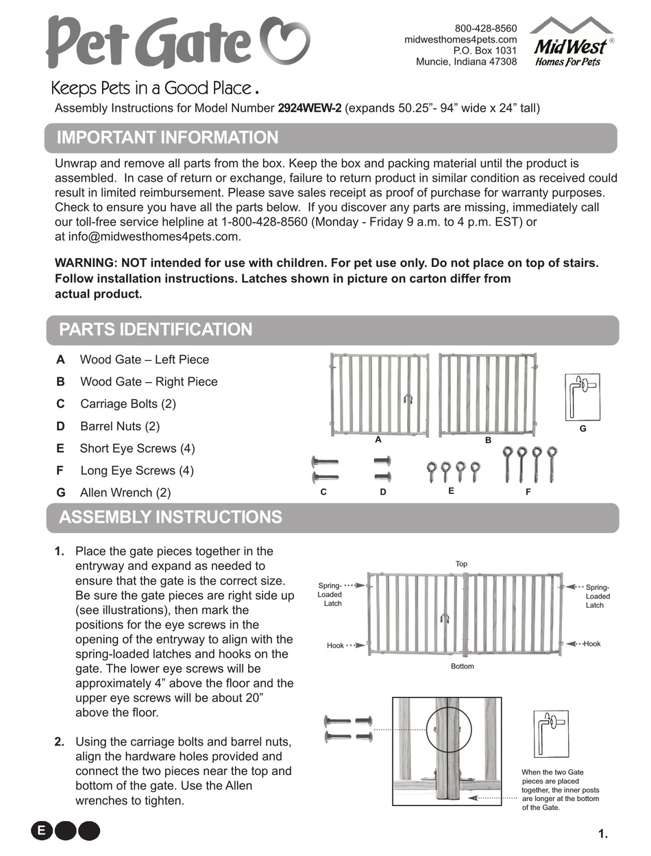 MIDWEST PET GATE 2924WEW2 ASSEMBLY INSTRUCTIONS Pdf Download ManualsLib