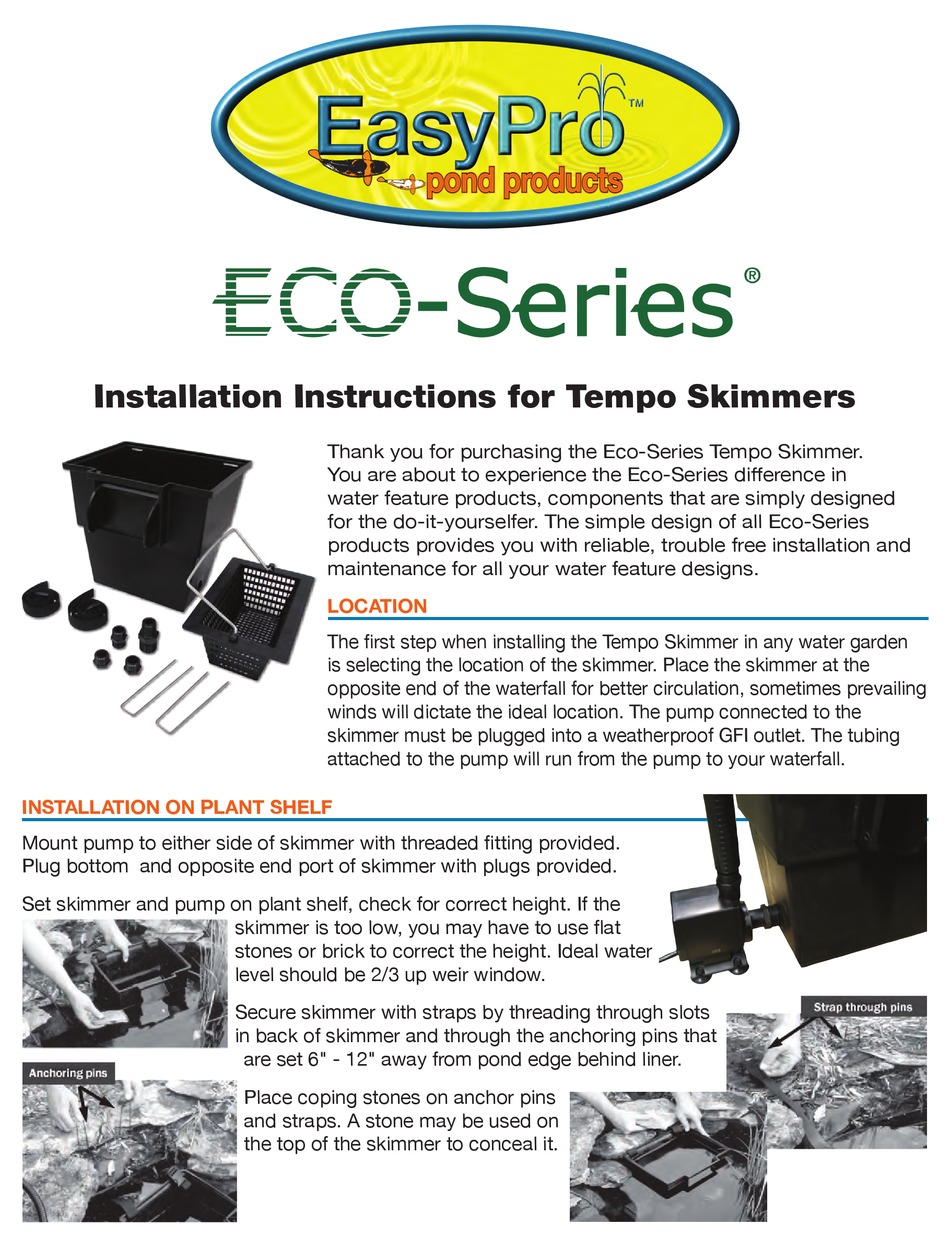 EASYPRO ECOSERIES TEMPO SKIMMER INSTALLATION INSTRUCTIONS Pdf Download