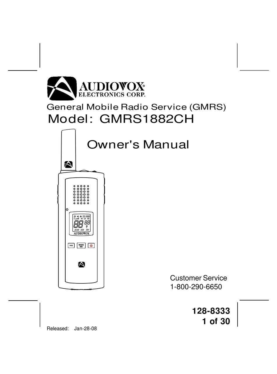 AUDIOVOX ELECTRONICS GMRS1882 OWNER'S MANUAL Pdf Download | ManualsLib