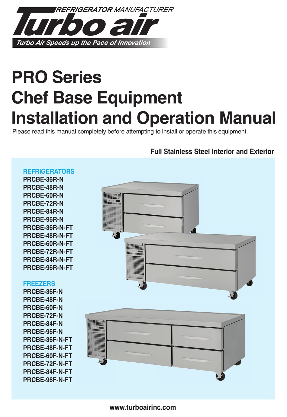 TURBO AIR PRCBE36RNFT INSTALLATION AND OPERATION MANUAL Pdf Download