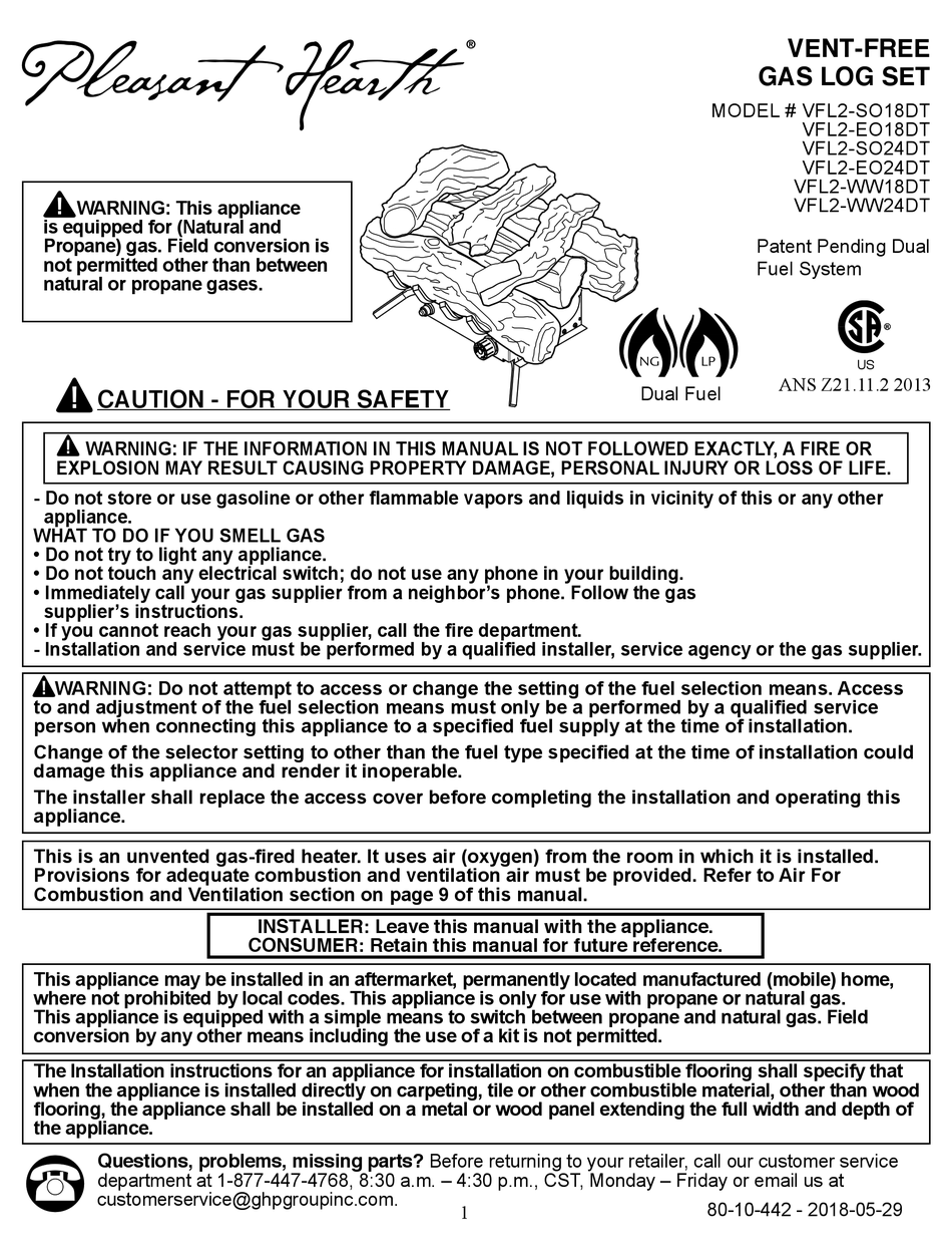 PLEASANT HEARTH VFL2EO18DT MANUAL Pdf Download ManualsLib