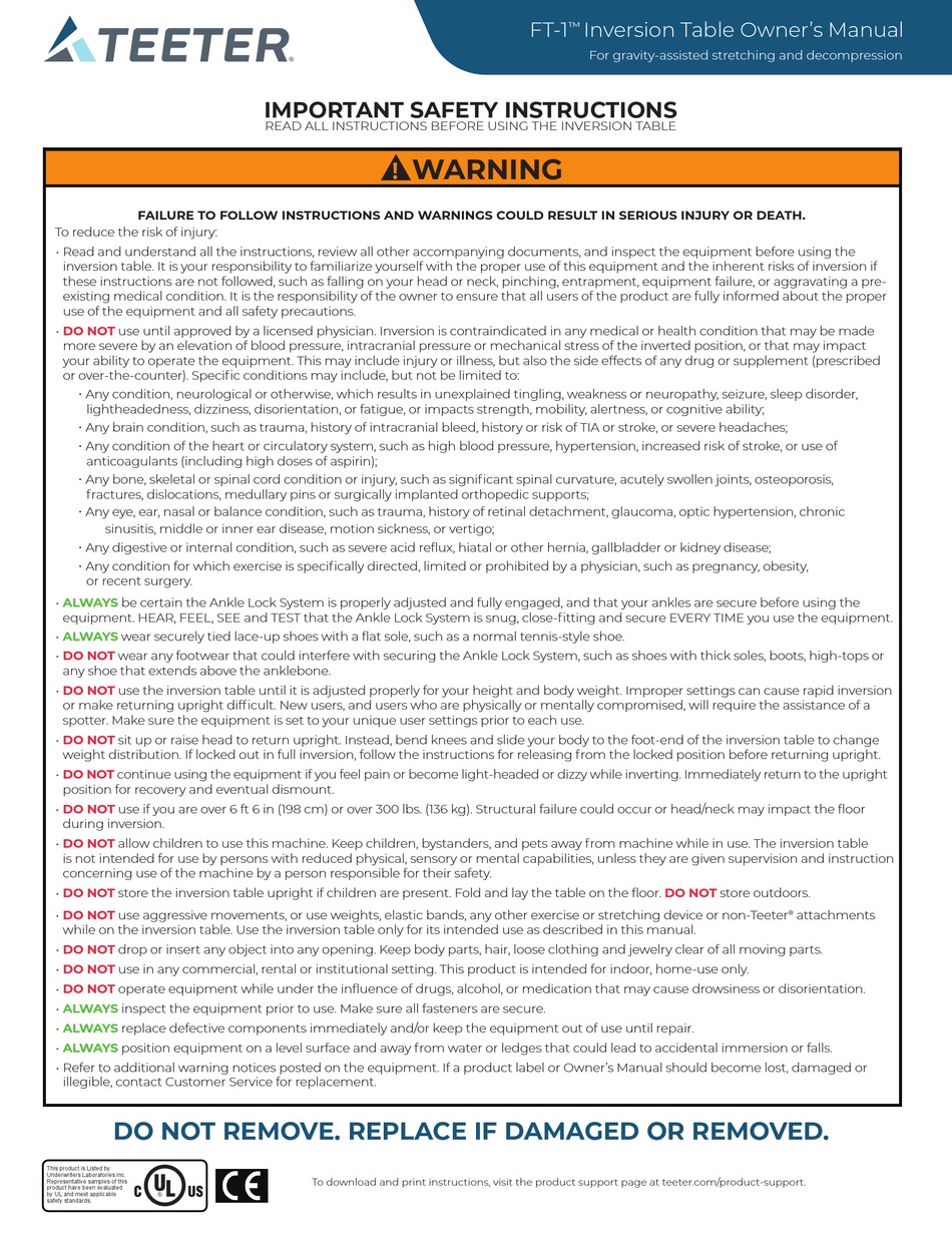 TEETER FT-1 EP-60 OWNER'S MANUAL Pdf Download | ManualsLib