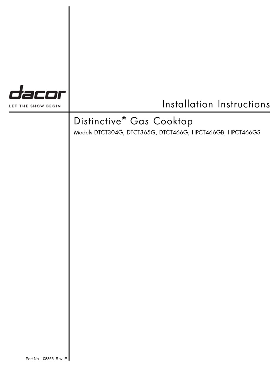 DACOR DISTINCTIVE DTCT365G INSTALLATION INSTRUCTIONS MANUAL Pdf Download ManualsLib
