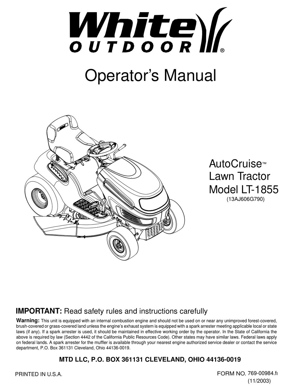 WHITE OUTDOOR AUTOCRUISE LT-1855 OPERATOR'S MANUAL Pdf Download ...