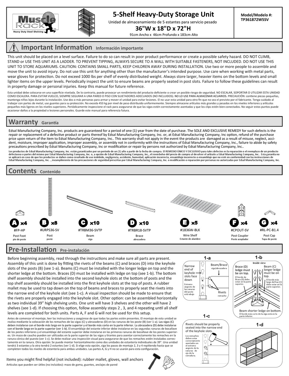 MUSCLE RACK TP361872W5SV ASSEMBLY Pdf Download ManualsLib