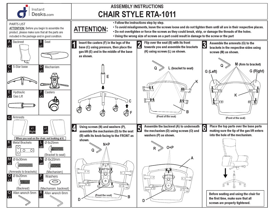 INSTANT DESKS RTA1011 ASSEMBLY INSTRUCTIONS Pdf Download ManualsLib