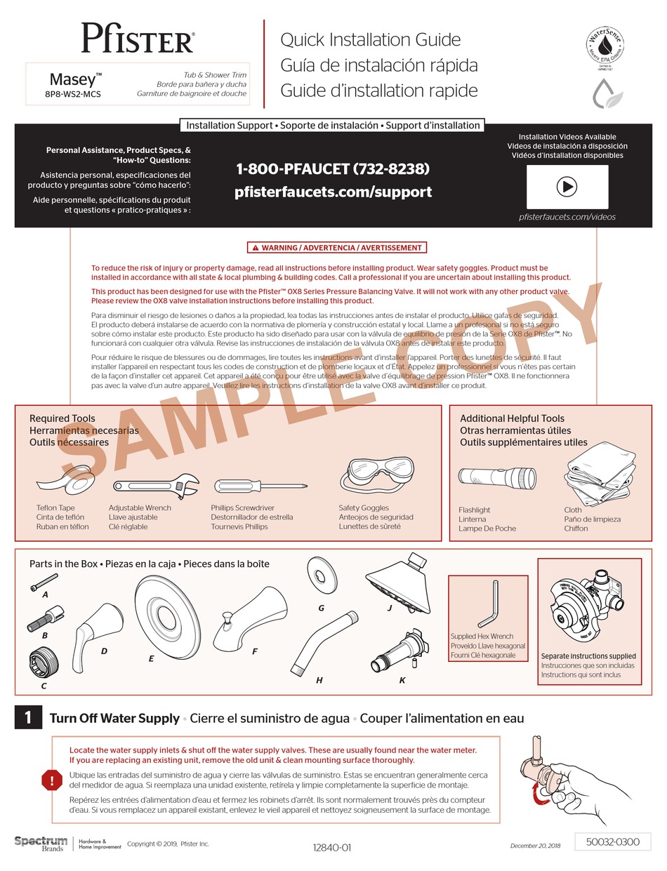 PFISTER MASEY 8P8WS2MCS QUICK INSTALLATION MANUAL Pdf Download