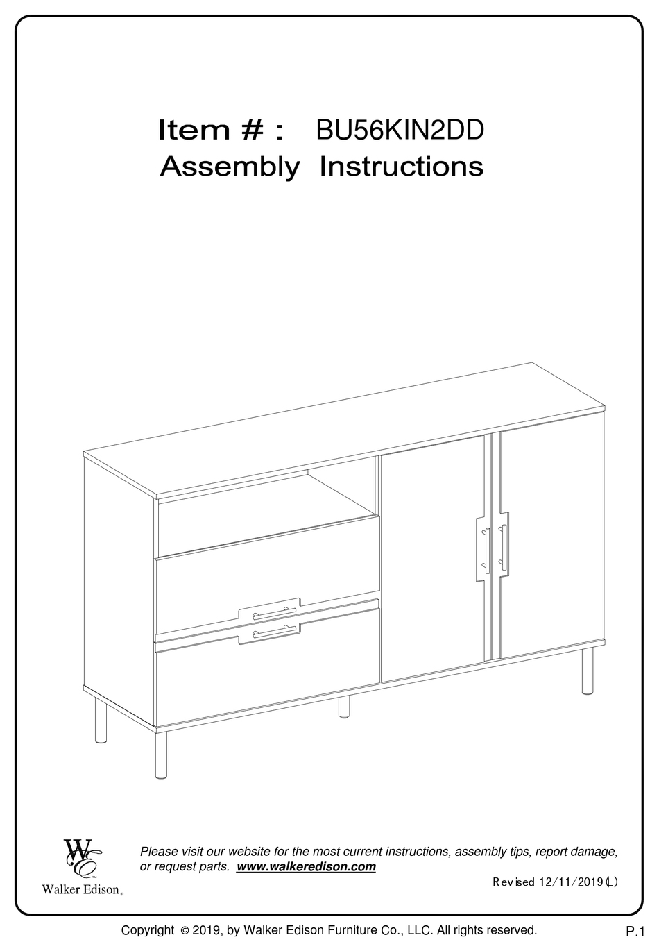 WALKER EDISON BU56KIN2DD ASSEMBLY INSTRUCTIONS MANUAL Pdf Download