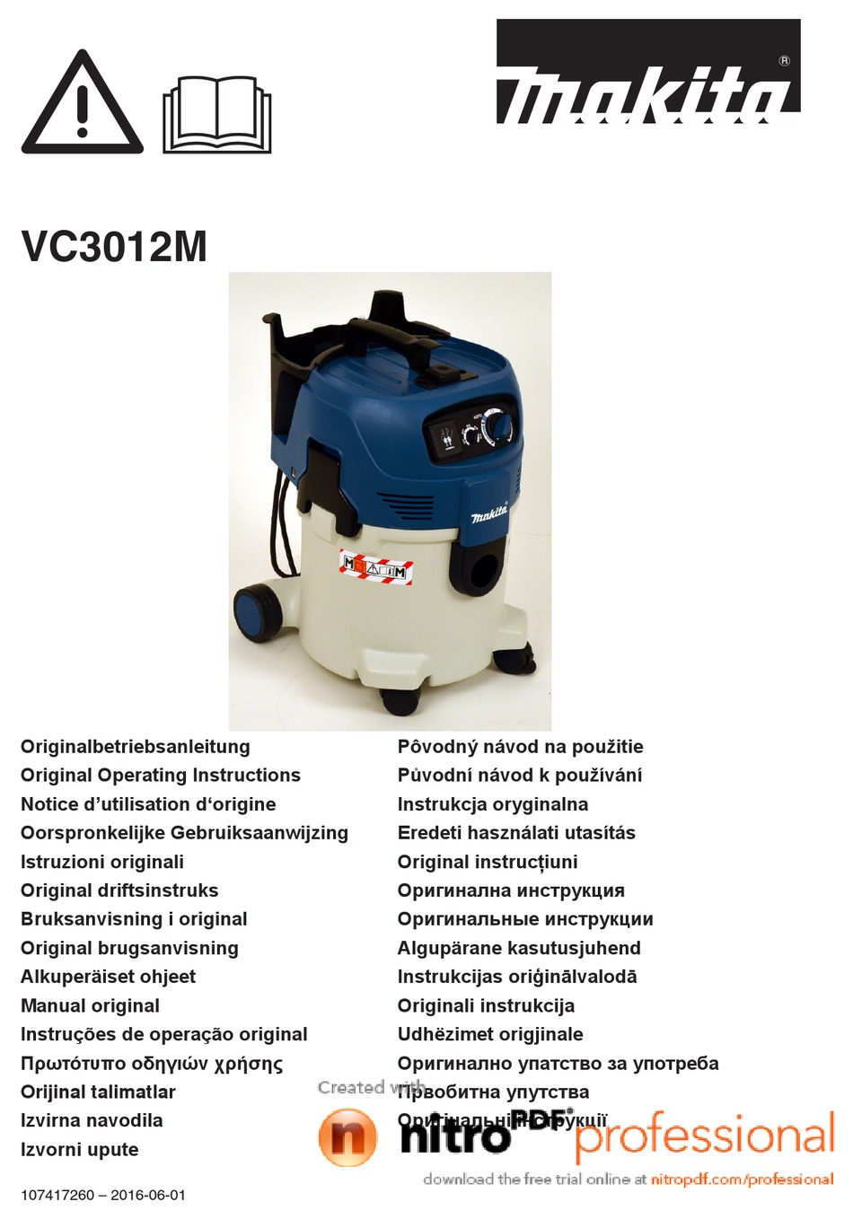 MAKITA VC3012M ORIGINAL OPERATING INSTRUCTIONS Pdf Download ManualsLib