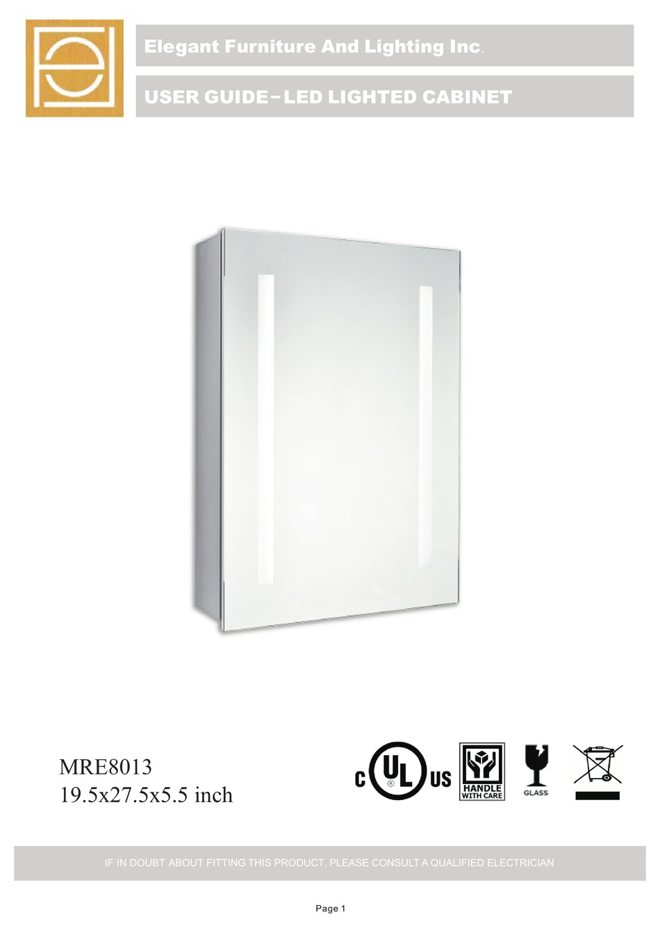 ELEGANT FURNITURE AND LIGHTING ELIXIR MRE8013 USER MANUAL Pdf Download
