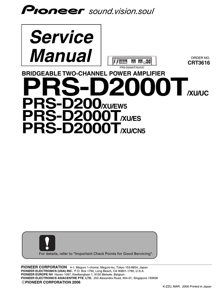 PIONEER PRS-D2000T/XU/UC SERVICE MANUAL Pdf Download | ManualsLib