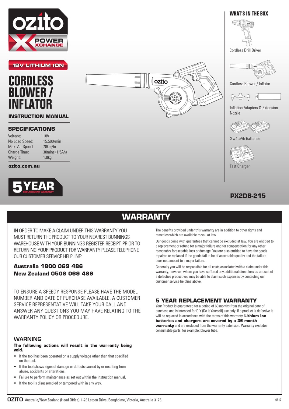 OZITO PX2DB215 INSTRUCTION MANUAL Pdf Download ManualsLib