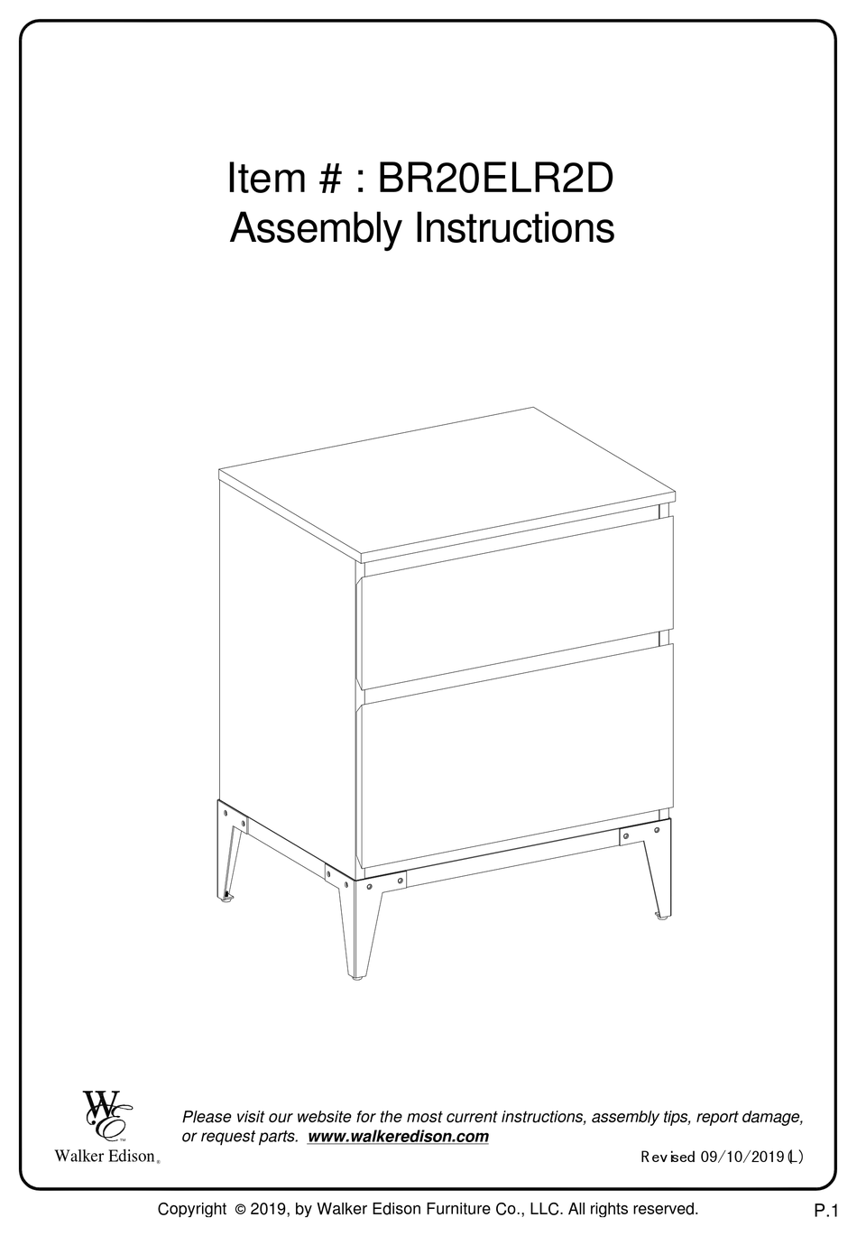 WALKER EDISON BR20ELR2D ASSEMBLY INSTRUCTIONS MANUAL Pdf Download