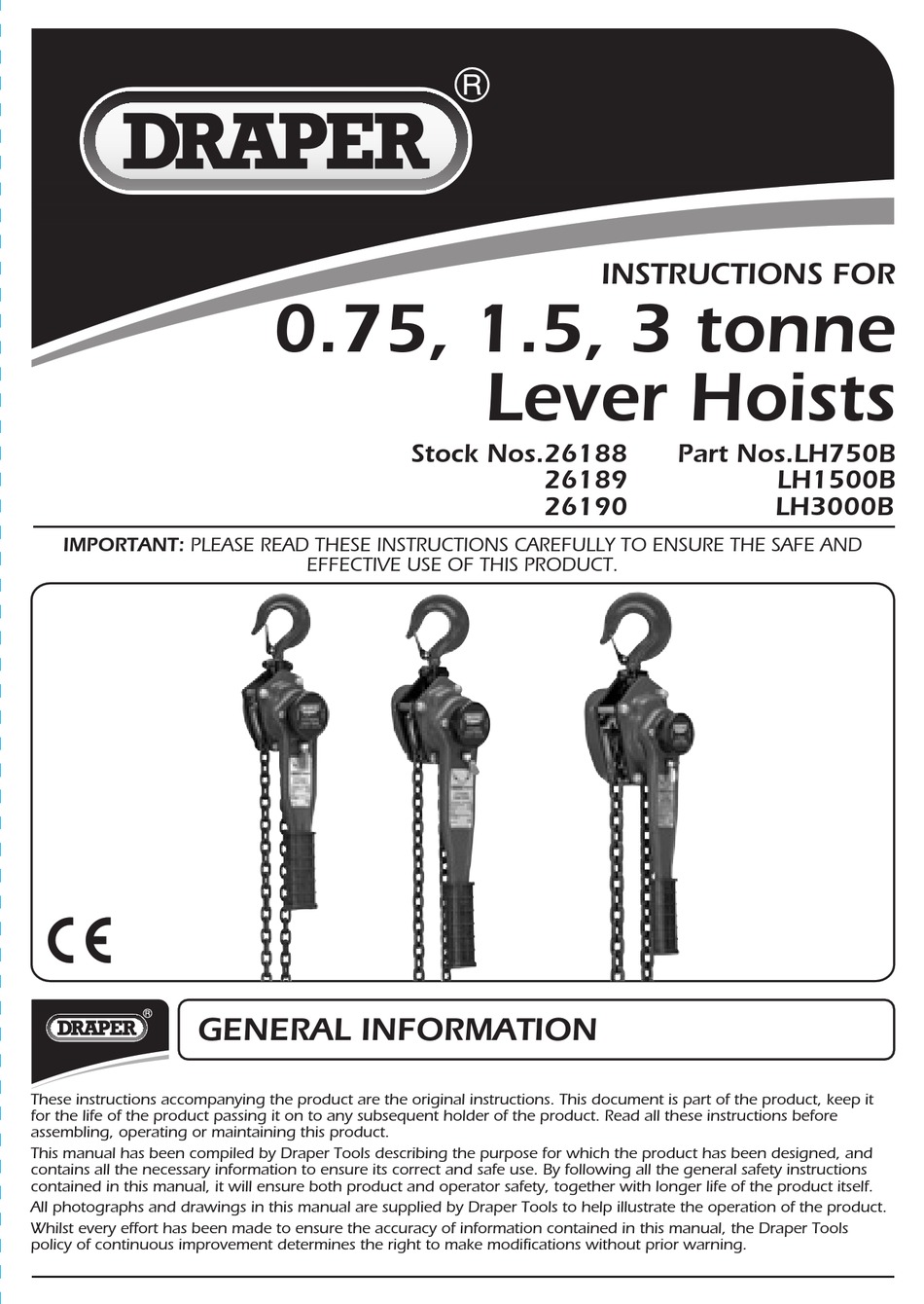 DRAPER 26188 INSTRUCTIONS MANUAL Pdf Download ManualsLib