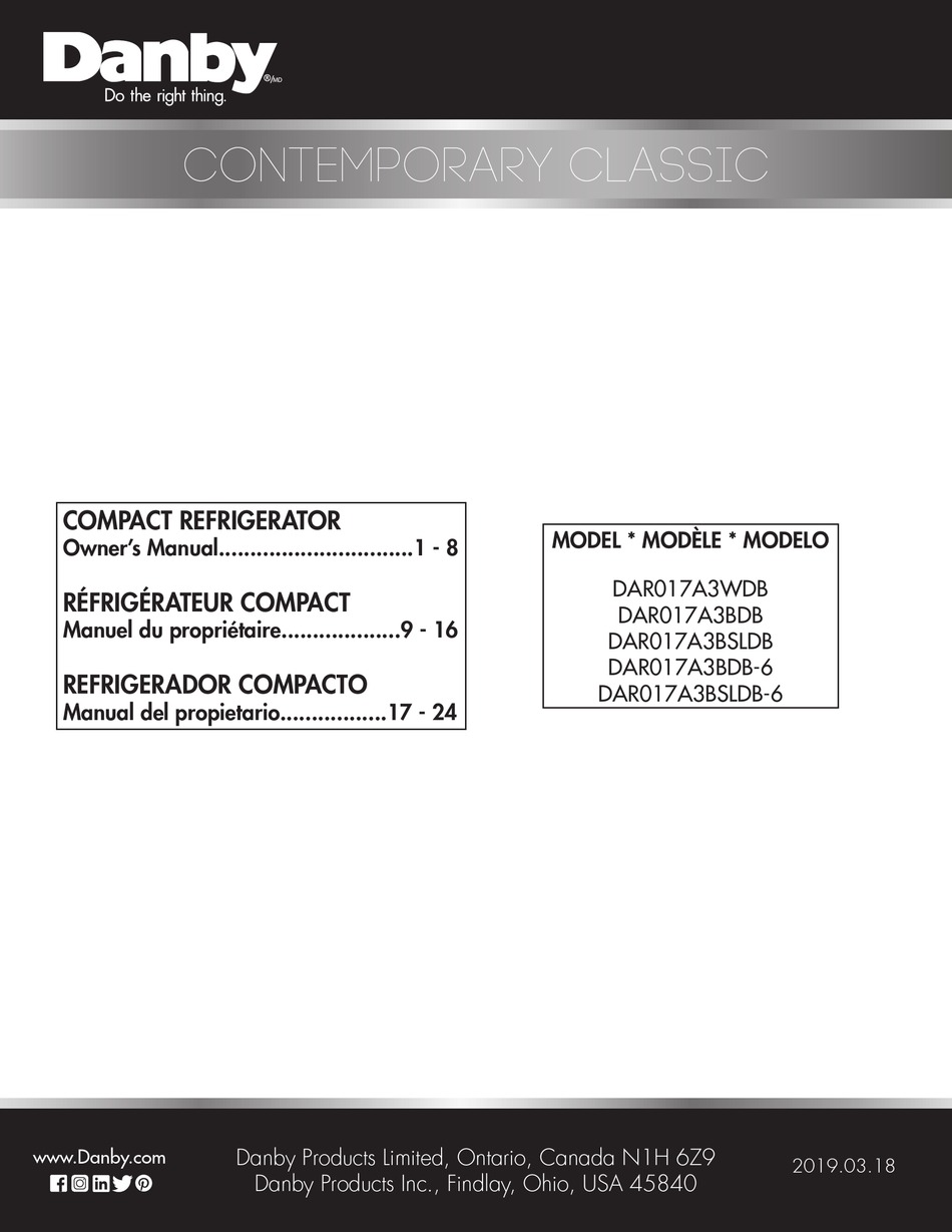 DANBY DAR017A3BDB-6 OWNER'S MANUAL Pdf Download | ManualsLib