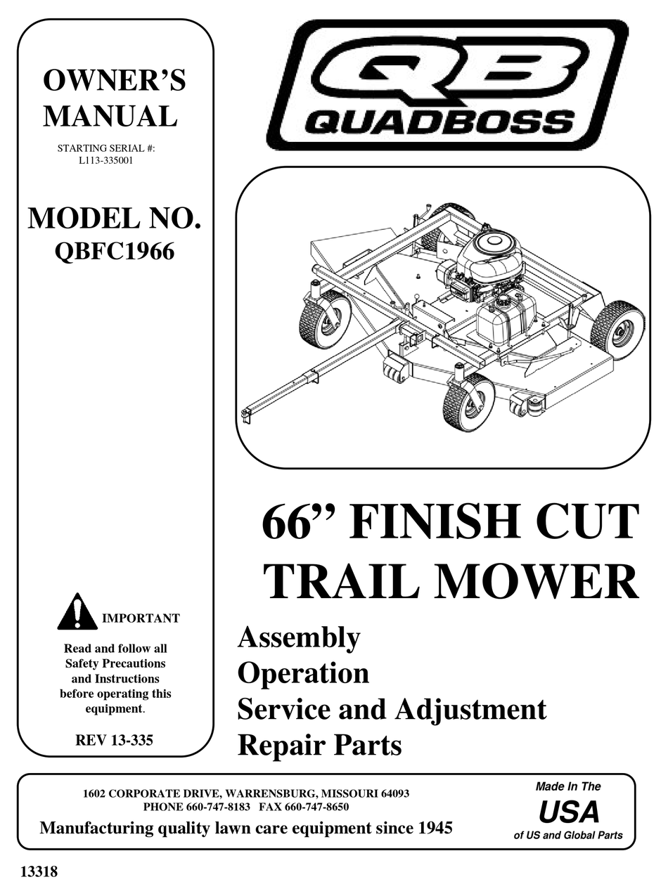 SWISHER QUADBOSS QBFC1966 OWNER'S MANUAL Pdf Download ManualsLib