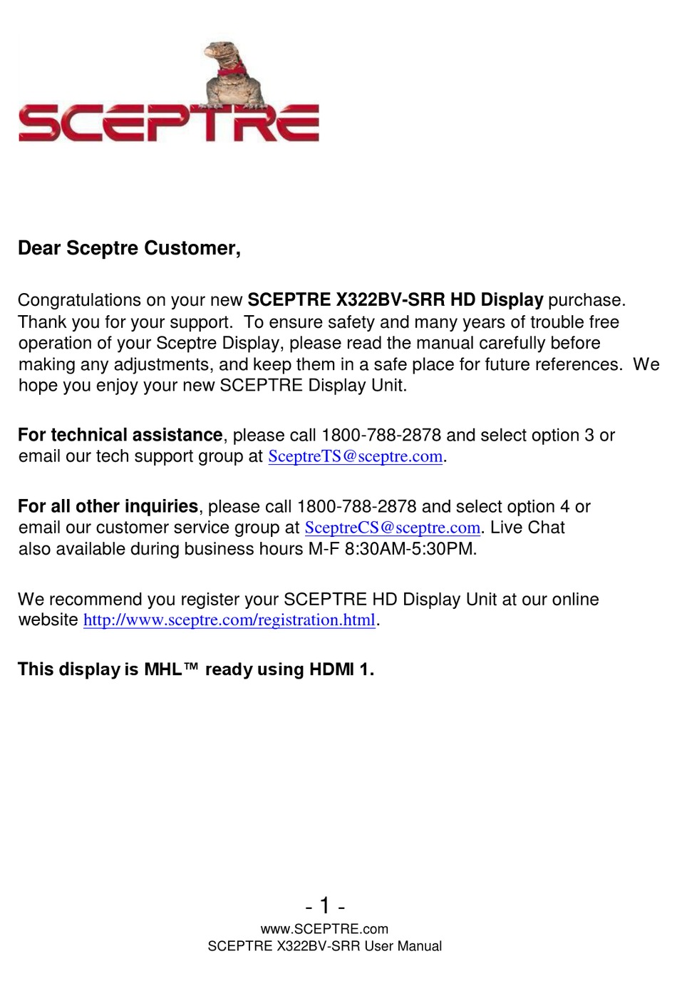 SCEPTRE X322BVSRR MANUAL Pdf Download ManualsLib