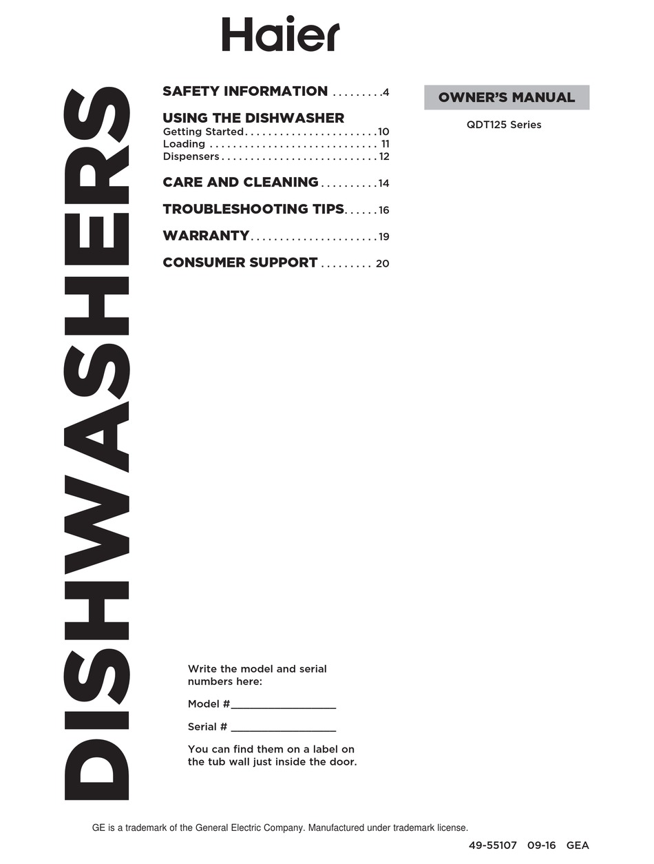 HAIER QDT125SSKSS OWNER'S MANUAL Pdf Download ManualsLib