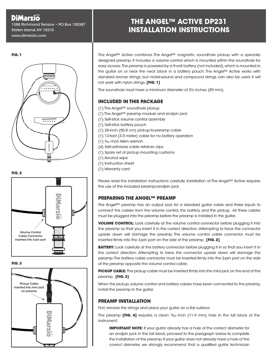 DIMARZIO ANGEL ACTIVE DP231 INSTALLATION INSTRUCTIONS Pdf Download ManualsLib