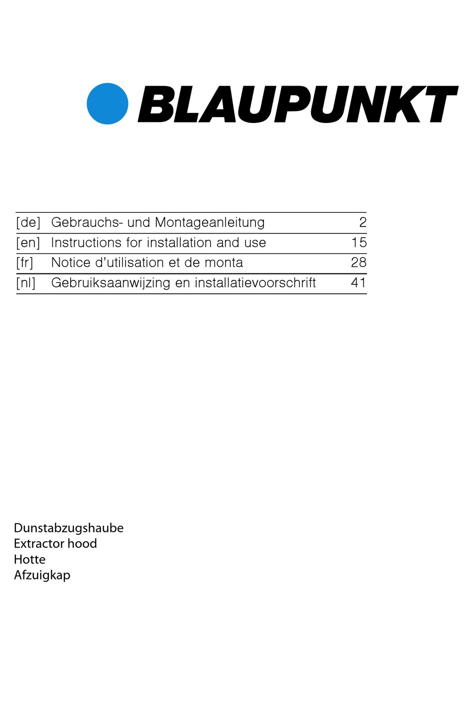 BLAUPUNKT 5DA36251 INSTRUCTIONS FOR INSTALLATION AND USE MANUAL Pdf