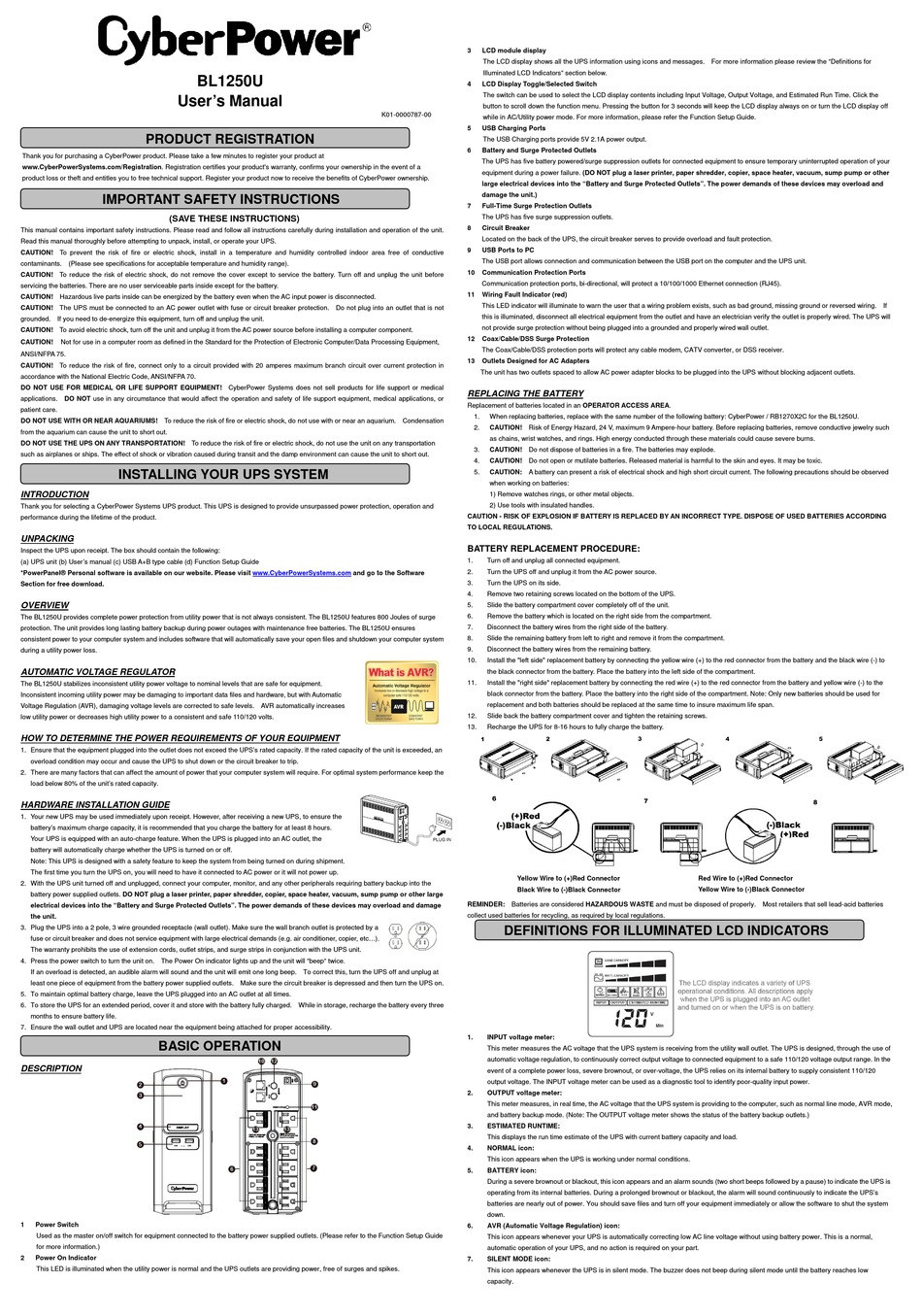 CYBERPOWER BL1250U USER MANUAL Pdf Download ManualsLib