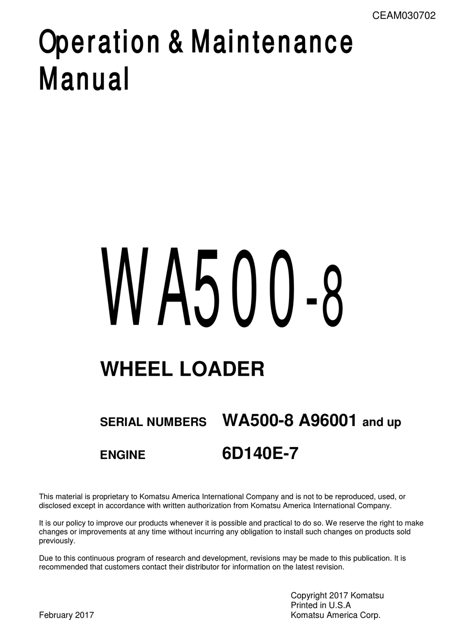KOMATSU WA5008 OPERATION & MAINTENANCE MANUAL Pdf Download ManualsLib