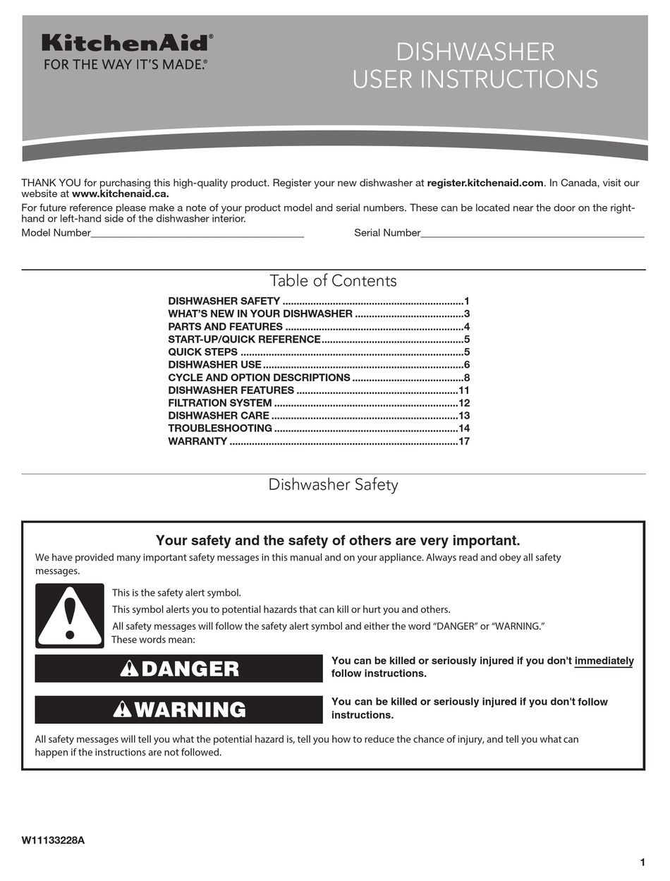 KITCHENAID KDFE104HBL USER INSTRUCTIONS Pdf Download ManualsLib