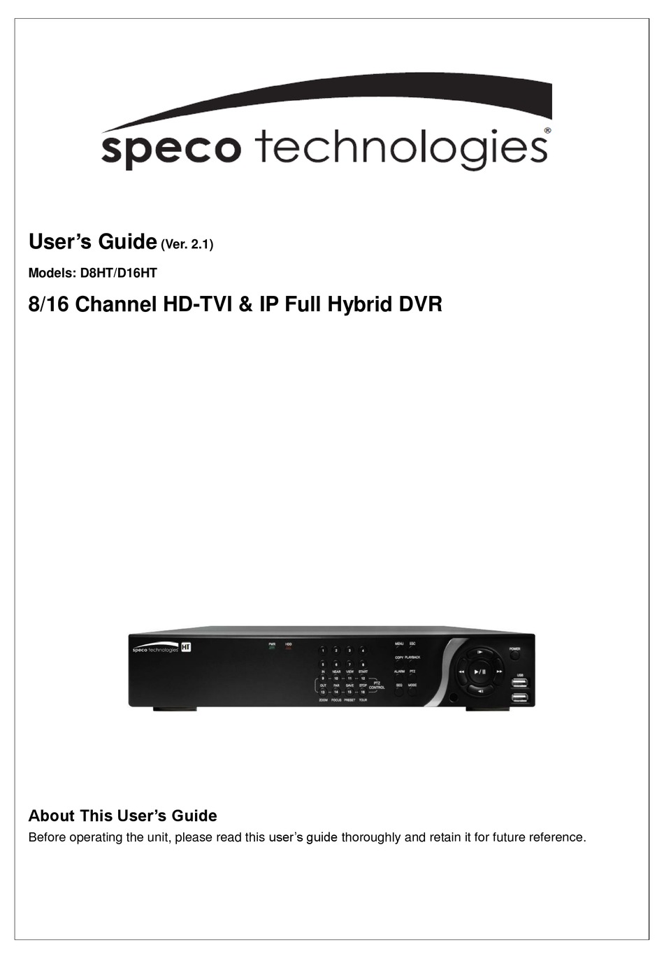 SPECO D16HT USER MANUAL Pdf Download ManualsLib