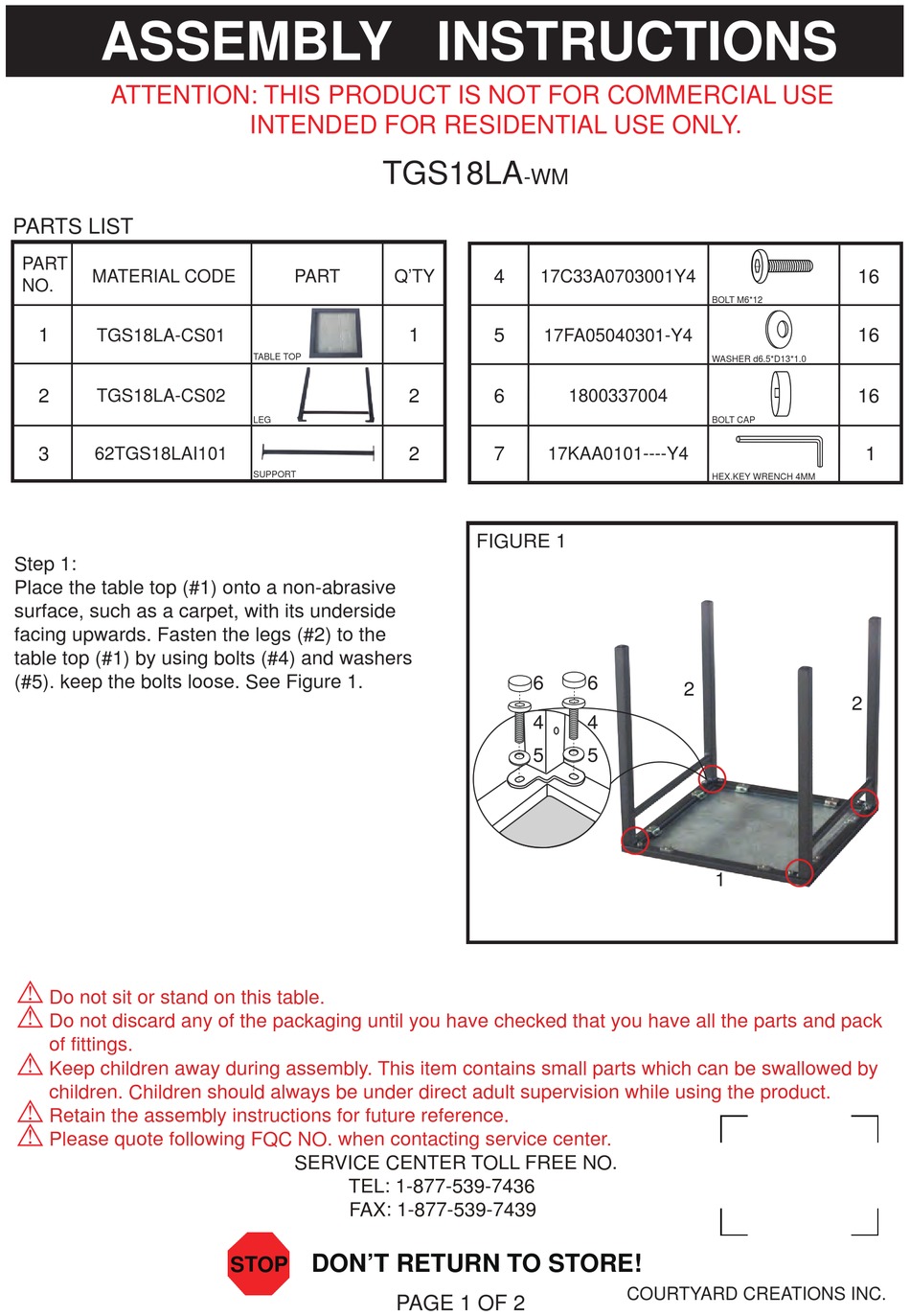 COURTYARD CREATIONS TGS18LAWM ASSEMBLY INSTRUCTIONS Pdf Download