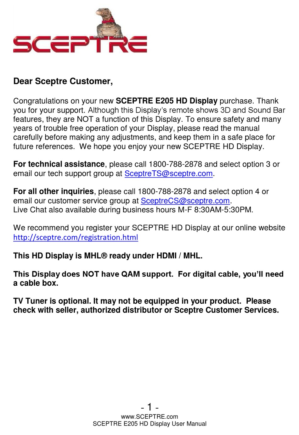 SCEPTRE E205BVSMQCC USER MANUAL Pdf Download ManualsLib