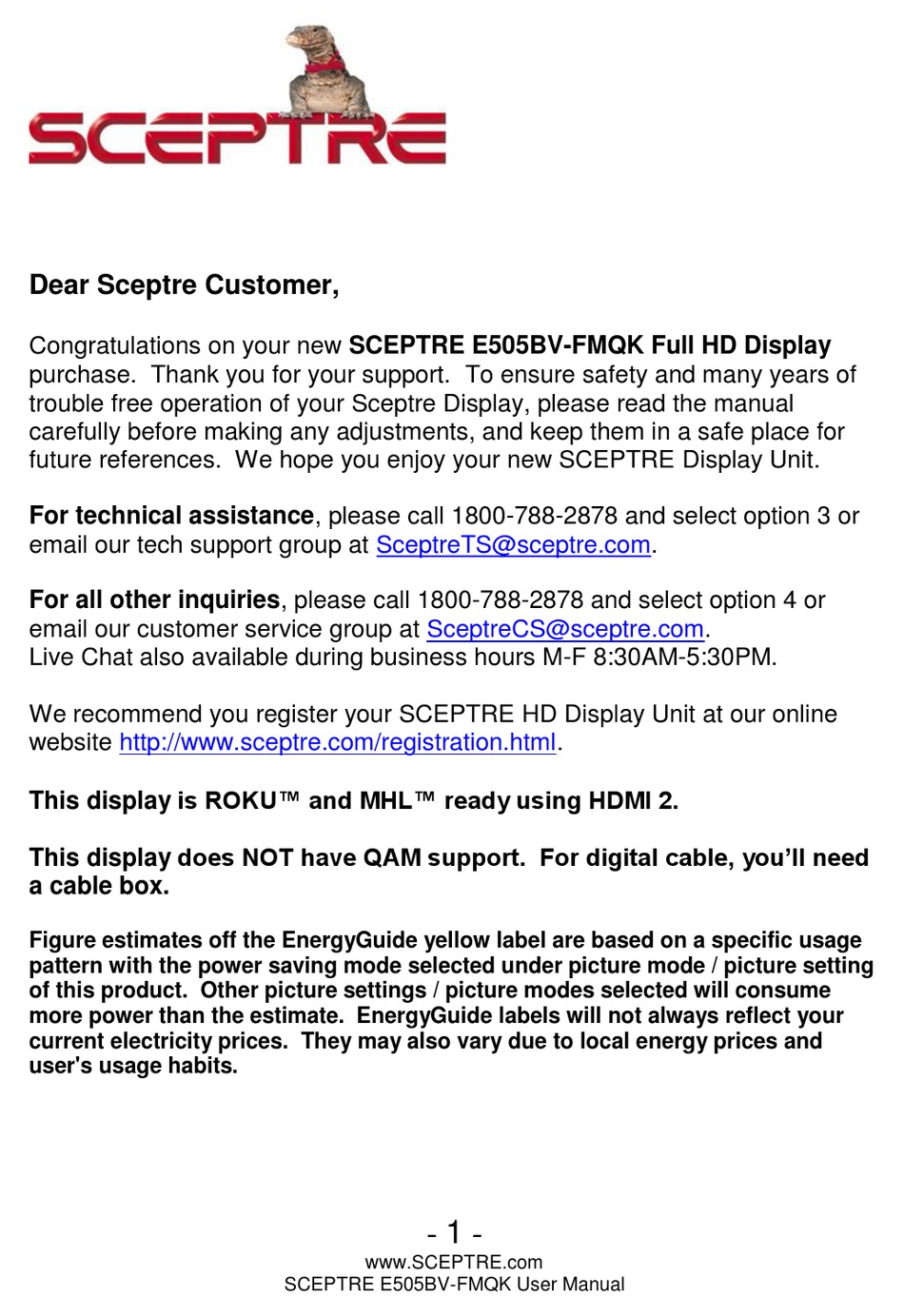 SCEPTRE E505BVFMQK USER MANUAL Pdf Download ManualsLib