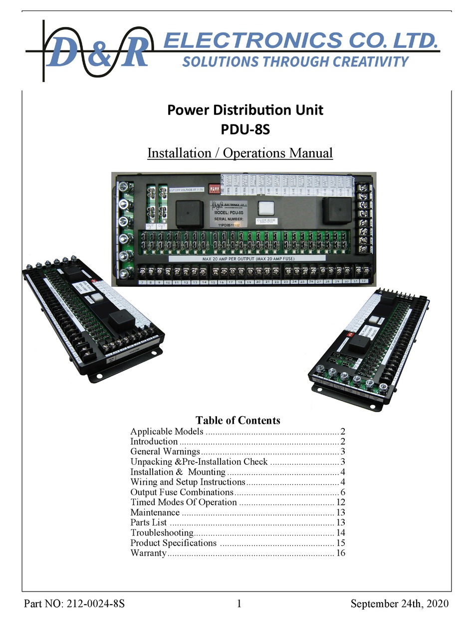 D&R ELECTRONICS PDU8S INSTALLATION & OPERATION MANUAL Pdf Download