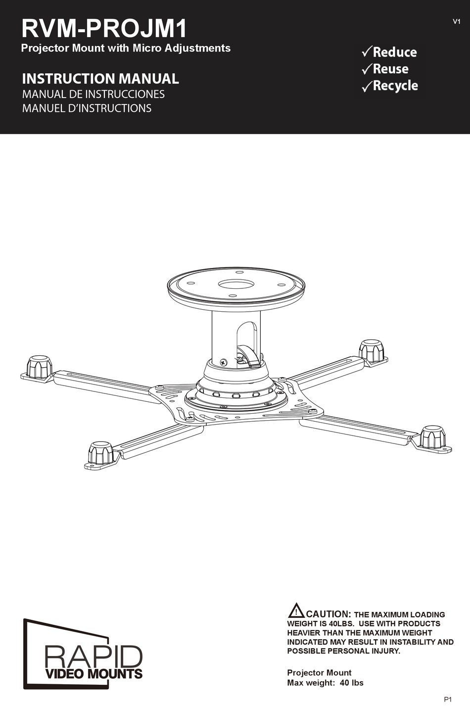 RAPID VIDEO MOUNTS RVMPROJM1 INSTRUCTION MANUAL Pdf Download ManualsLib