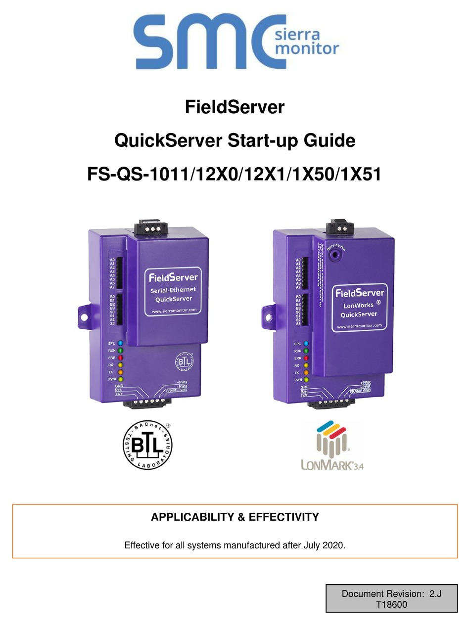 SMC SIERRA MONITOR FIELDSERVER FSQS1 0 SERIES STARTUP MANUAL Pdf