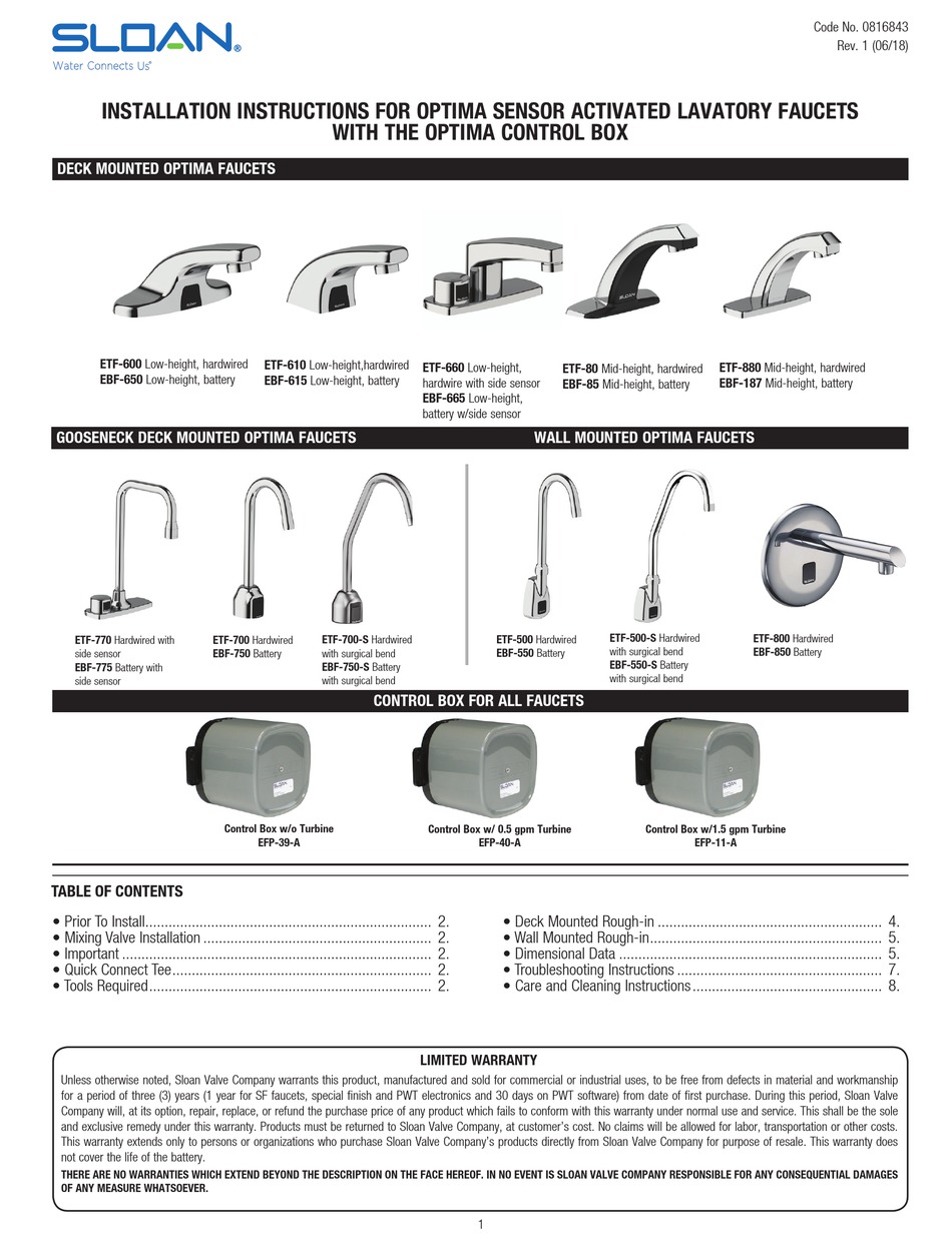 SLOAN ESD601A INSTALLATION INSTRUCTIONS MANUAL Pdf Download ManualsLib