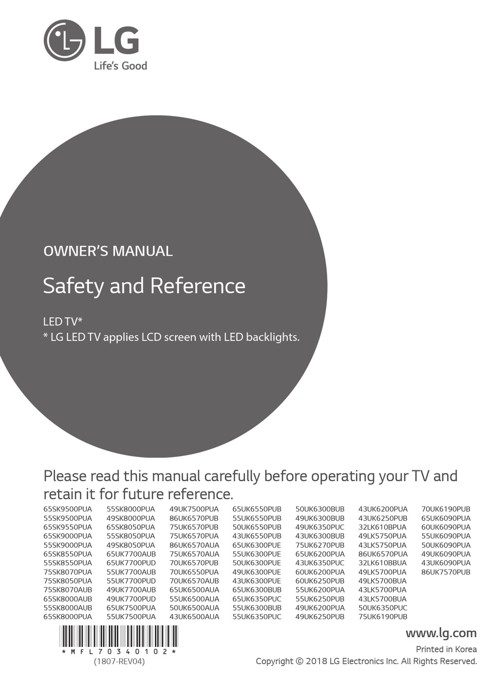 LG 65SK8550PUA OWNER'S MANUAL Pdf Download | ManualsLib